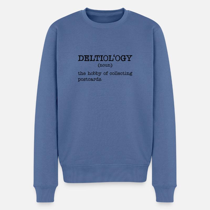 Deltiologie-définition Deltiologiste-carte postale - Pull Premium bio Homme - bleu pigeon