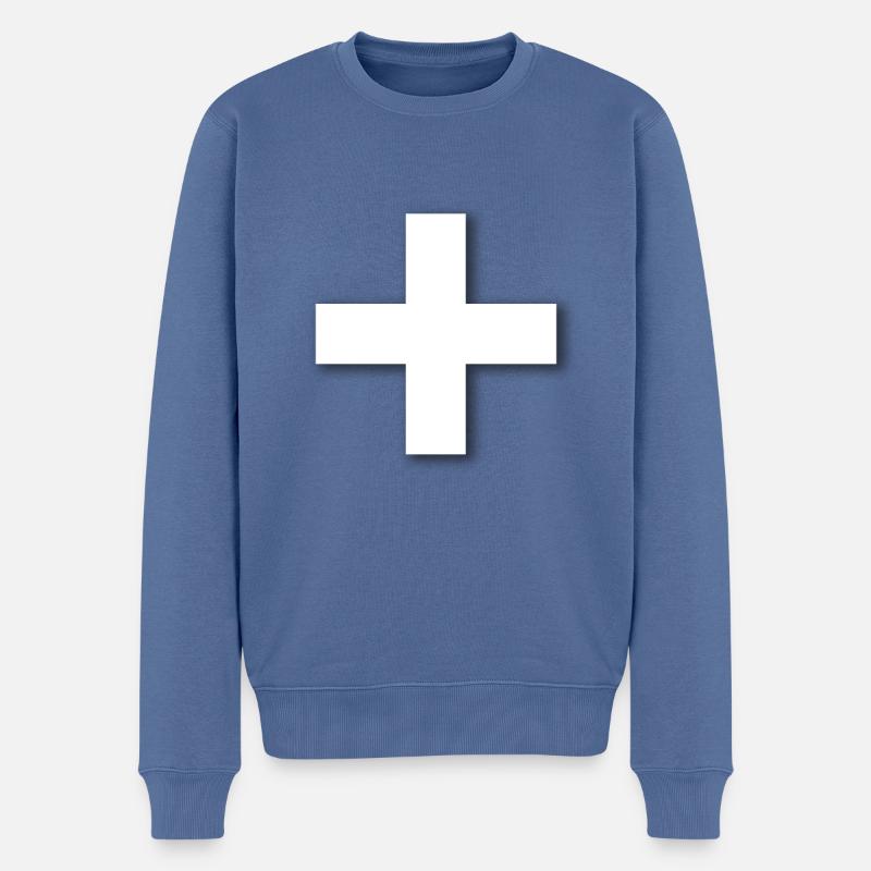 + - Männer Premium Bio Pullover - Taubenblau