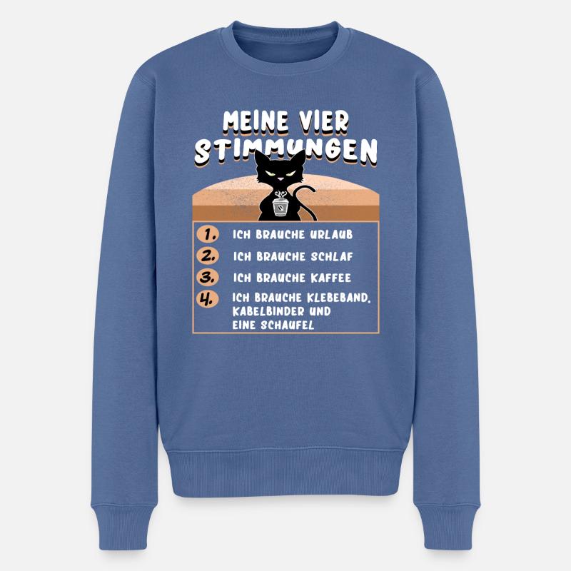 Katze & Kaffee - Meine 4 Stimmungen - Männer Premium Bio Pullover - Taubenblau