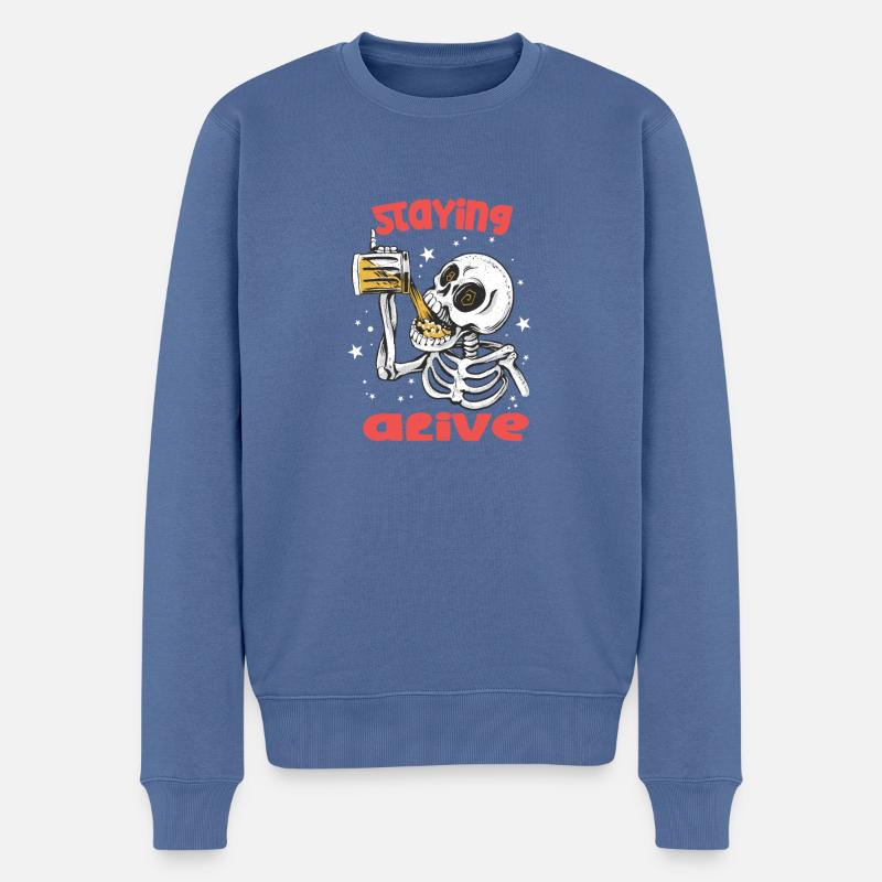 Skull Beer Staying Alive - Männer Premium Bio Pullover - Taubenblau