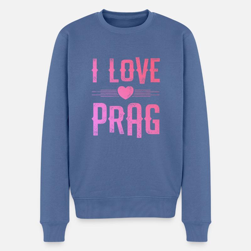 I Love Prag - Männer Premium Bio Pullover - Taubenblau