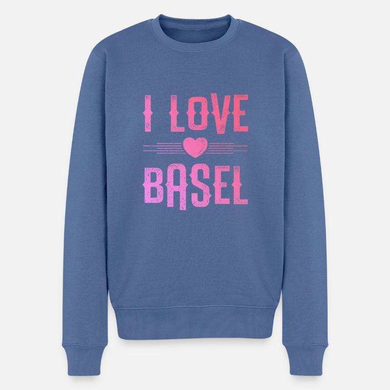 I Love Basel - Männer Premium Bio Pullover - Taubenblau