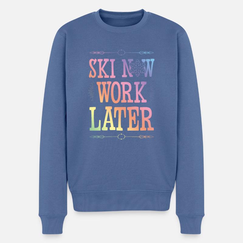 Ski now work later - Männer Premium Bio Pullover - Taubenblau