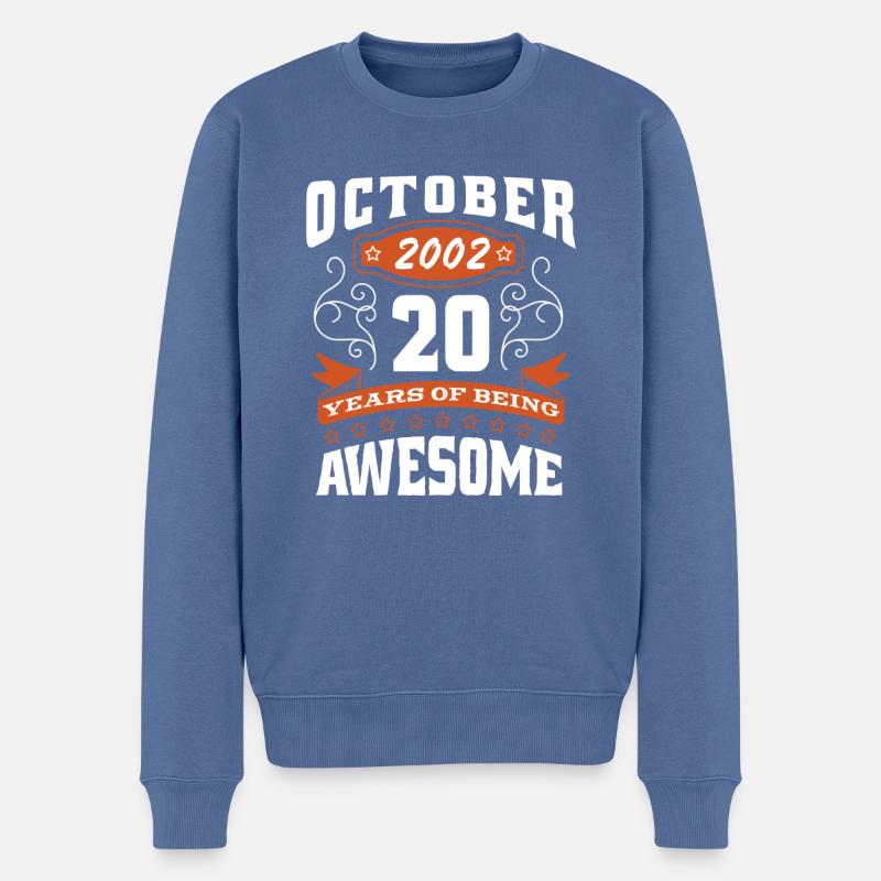 Oktober 2002 - 20. Geburtstag Geschenk. Legende. - Männer Premium Bio Pullover - Taubenblau