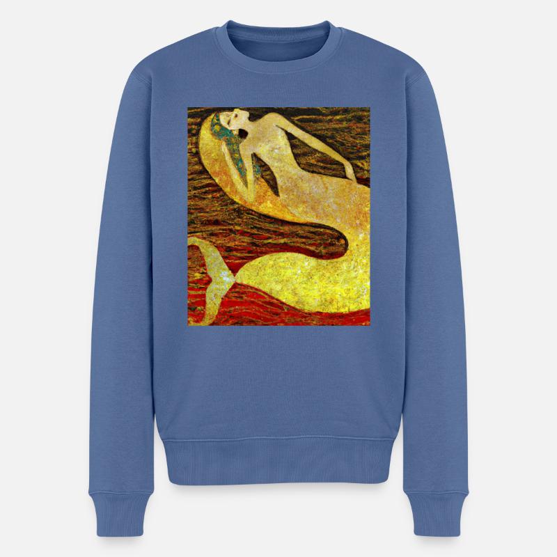 Meerjungfrau Portrait Gustav Klimt Style - Männer Premium Bio Pullover - Taubenblau