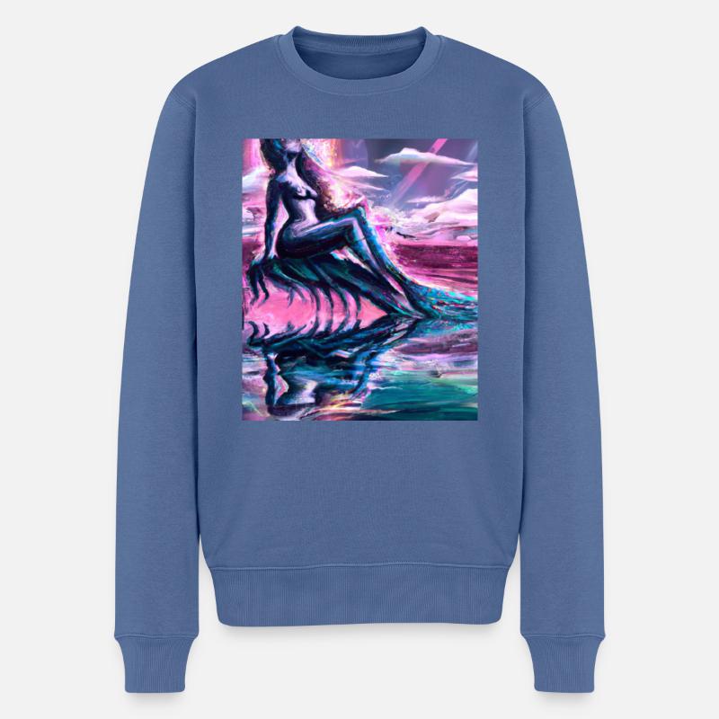 Mermaid Portrait 80s Rétro - Pull Premium bio Homme - bleu pigeon