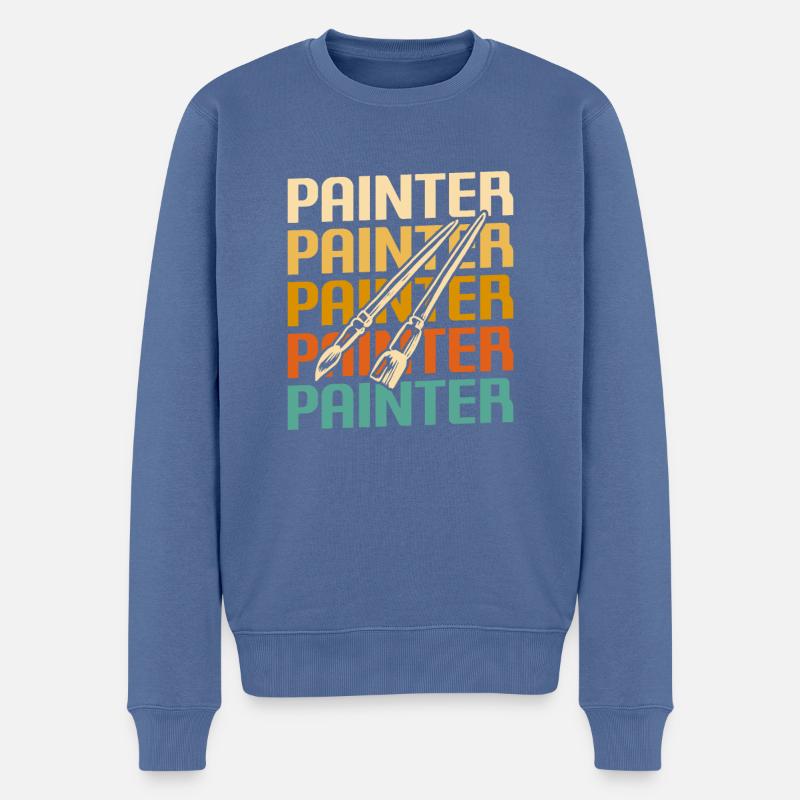 Peinture Retro Painter - Pull Premium bio Homme - bleu pigeon
