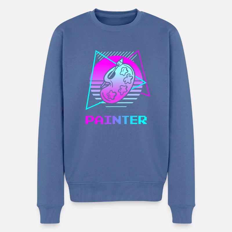 Peinture Retro Painter - Pull Premium bio Homme - bleu pigeon