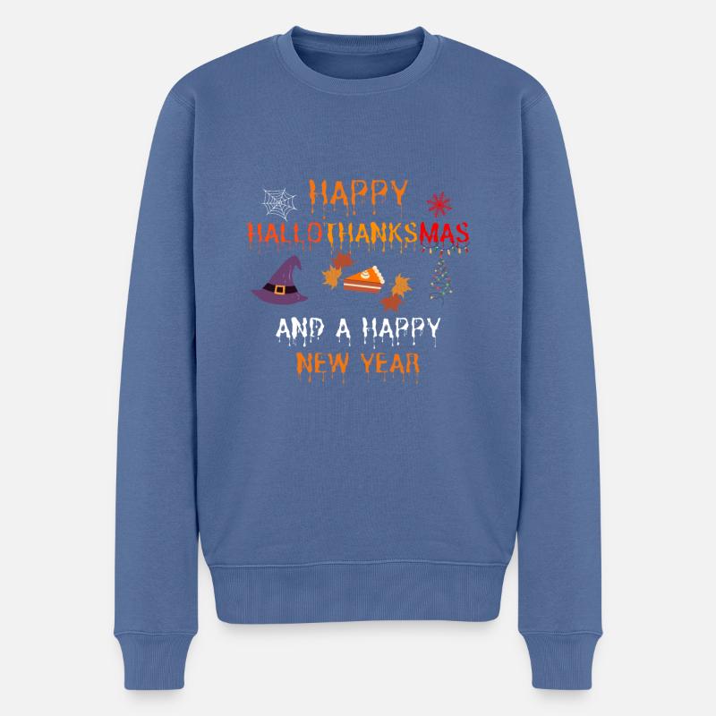 Joyeux Hallothanksmas et bonne année - Pull Premium bio Homme - bleu pigeon