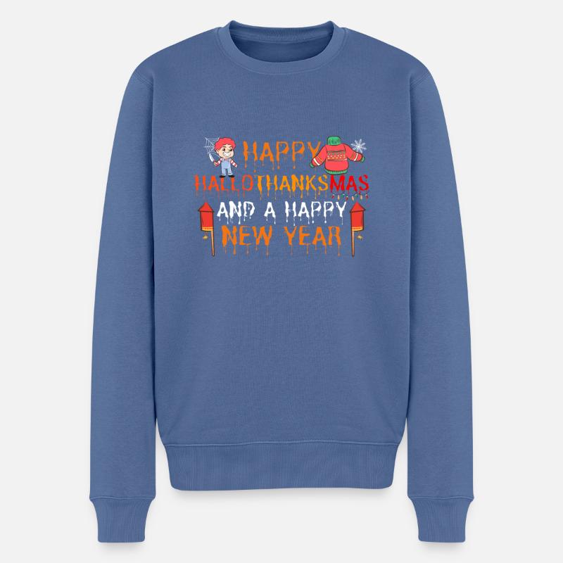 Joyeux Hallothanksmas et bonne année - Pull Premium bio Homme - bleu pigeon