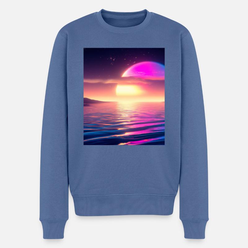 Vaporwave Sun Synthwave Sunset - Pull Premium bio Homme - bleu pigeon