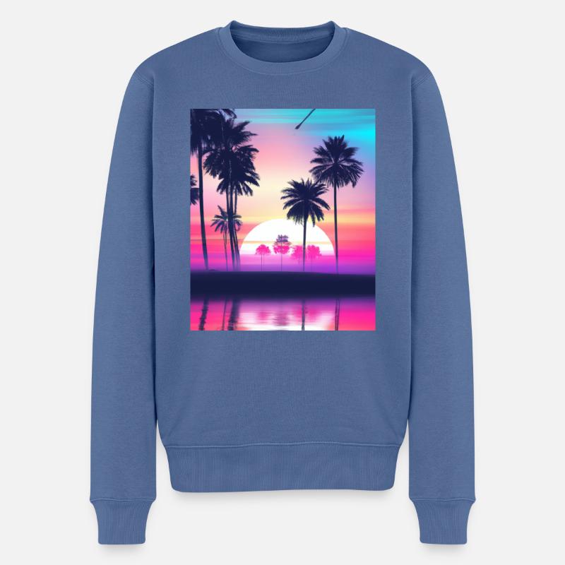Vaporwave Sun Synthwave Sunset Palmen - Männer Premium Bio Pullover - Taubenblau