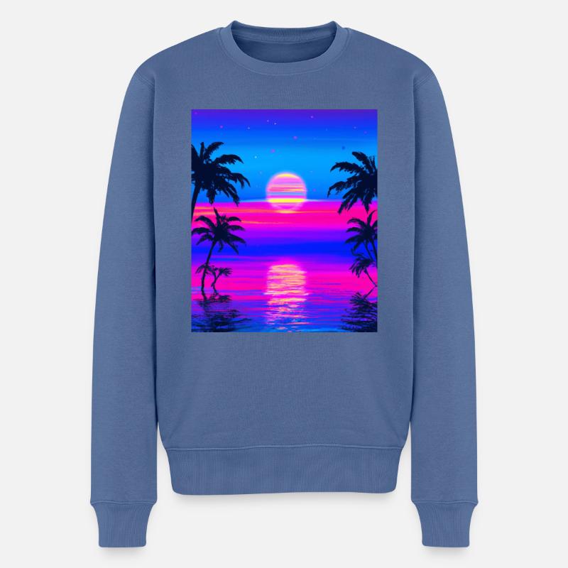 Vaporwave Sun Synthwave Sunset Palmen - Männer Premium Bio Pullover - Taubenblau