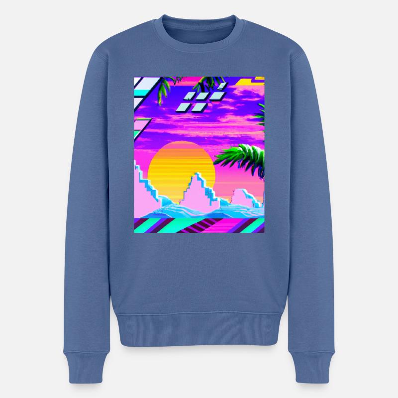Synthwave Sun Hawaii Vaporwave Aesthetic - Männer Premium Bio Pullover - Taubenblau