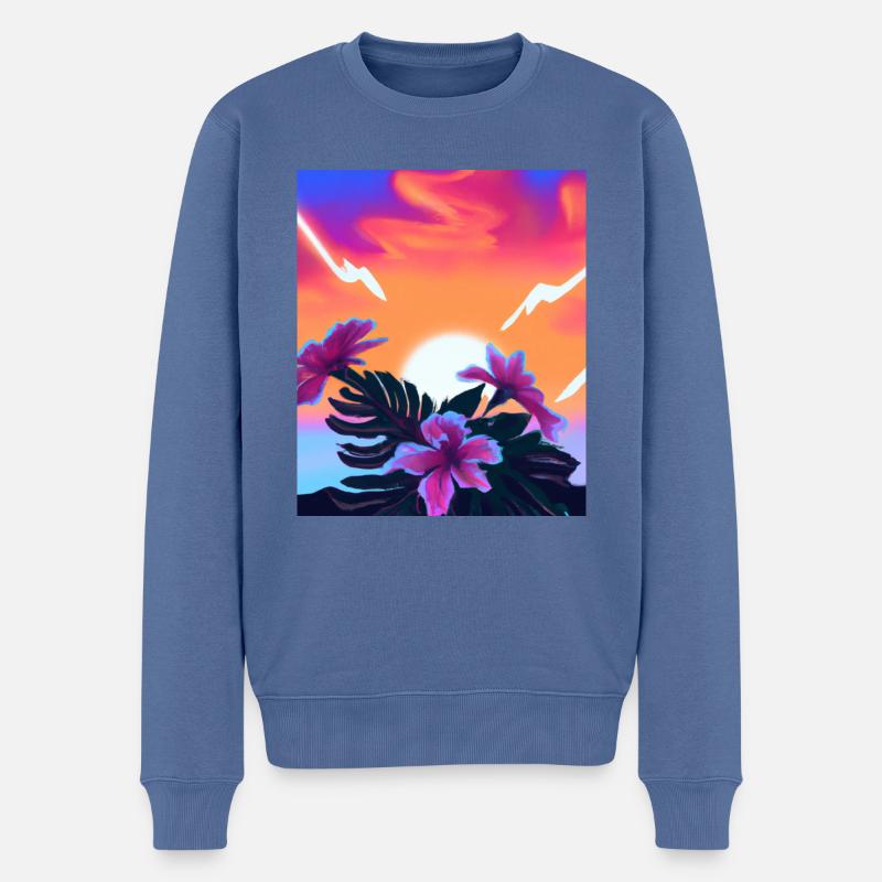 Synthwave Sun Hawaii Vaporwave Aesthetic - Männer Premium Bio Pullover - Taubenblau