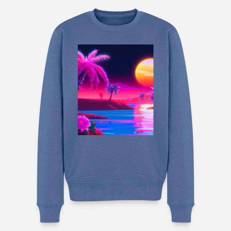 Synthwave Sun Hawaii Vaporwave Aesthetic - Männer Premium Bio Pullover - Taubenblau