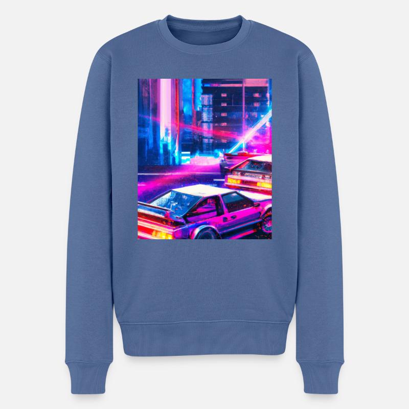 Vaporwave Esthétique Synthwave City - Pull Premium bio Homme - bleu pigeon