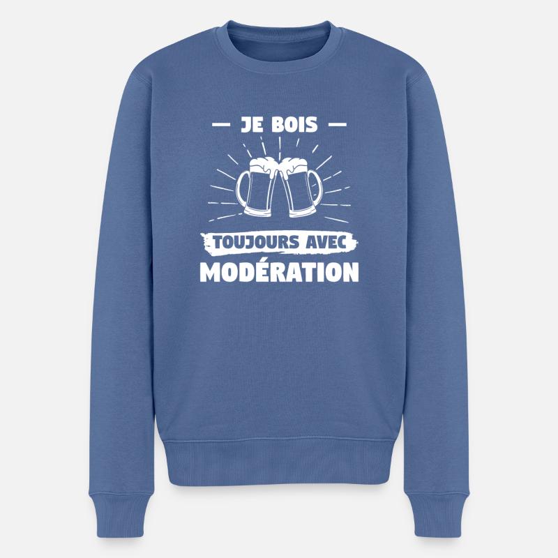 Je Bois Toujours Avec Modération - Pull Premium bio Homme - bleu pigeon