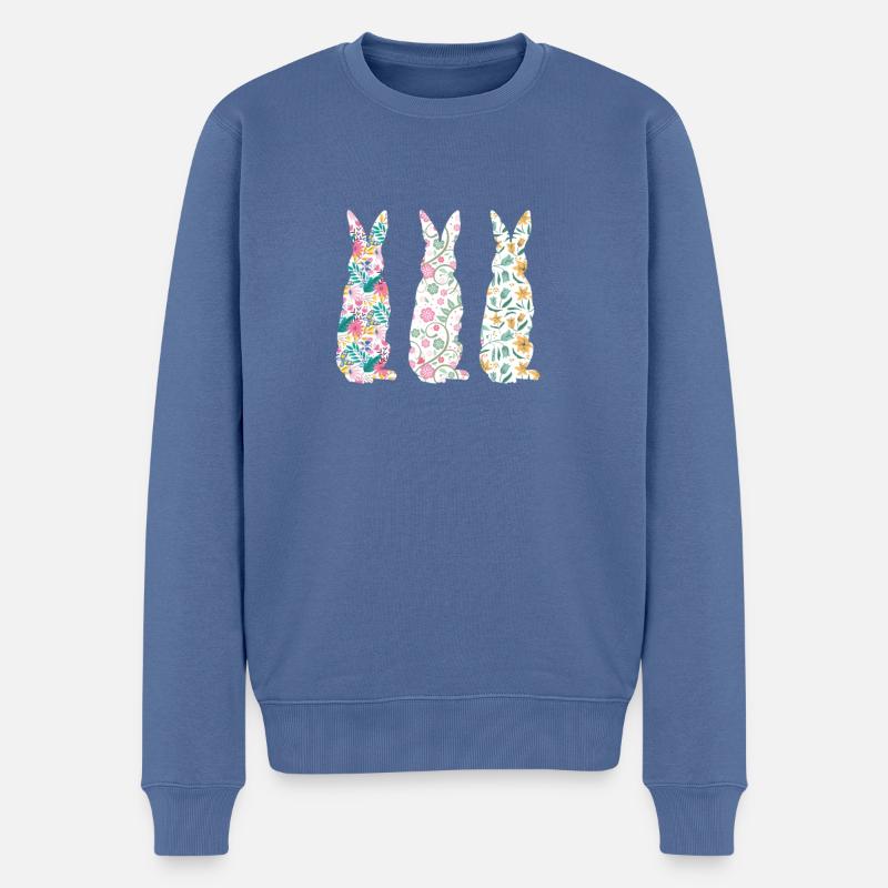 Easter Three Bunnies Rabbit Flower - Männer Premium Bio Pullover - Taubenblau