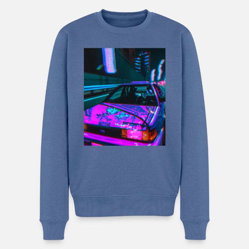 Vaporwave Aesthetic Synthwave Car - Männer Premium Bio Pullover - Taubenblau
