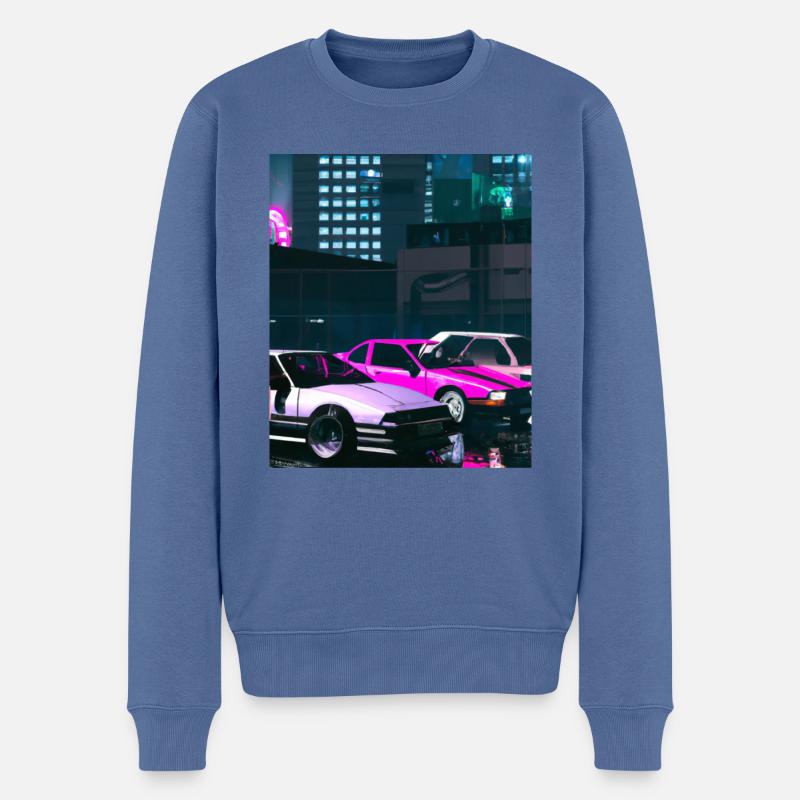 Vaporwave Aesthetic Synthwave City - Männer Premium Bio Pullover - Taubenblau