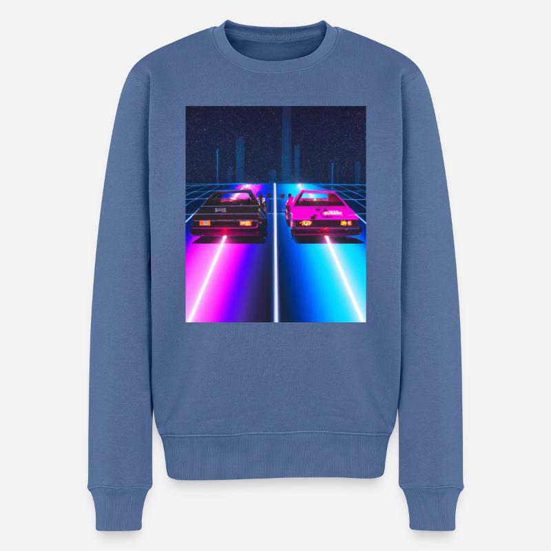 Vaporwave Aesthetic Synthwave Car - Männer Premium Bio Pullover - Taubenblau