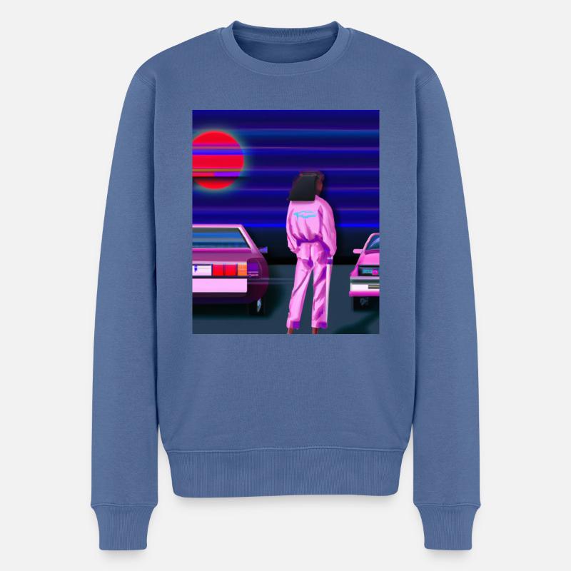 Vaporwave Aesthetic Synthwave Car Anime Girl - Männer Premium Bio Pullover - Taubenblau