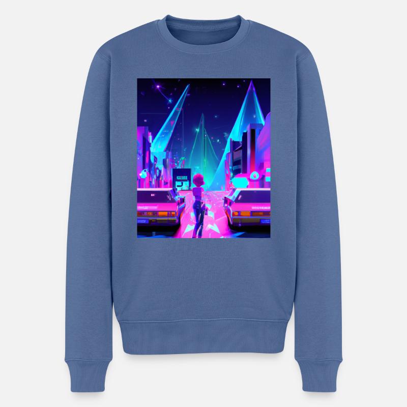 Vaporwave Aesthetic Synthwave City Anime Girl - Männer Premium Bio Pullover - Taubenblau