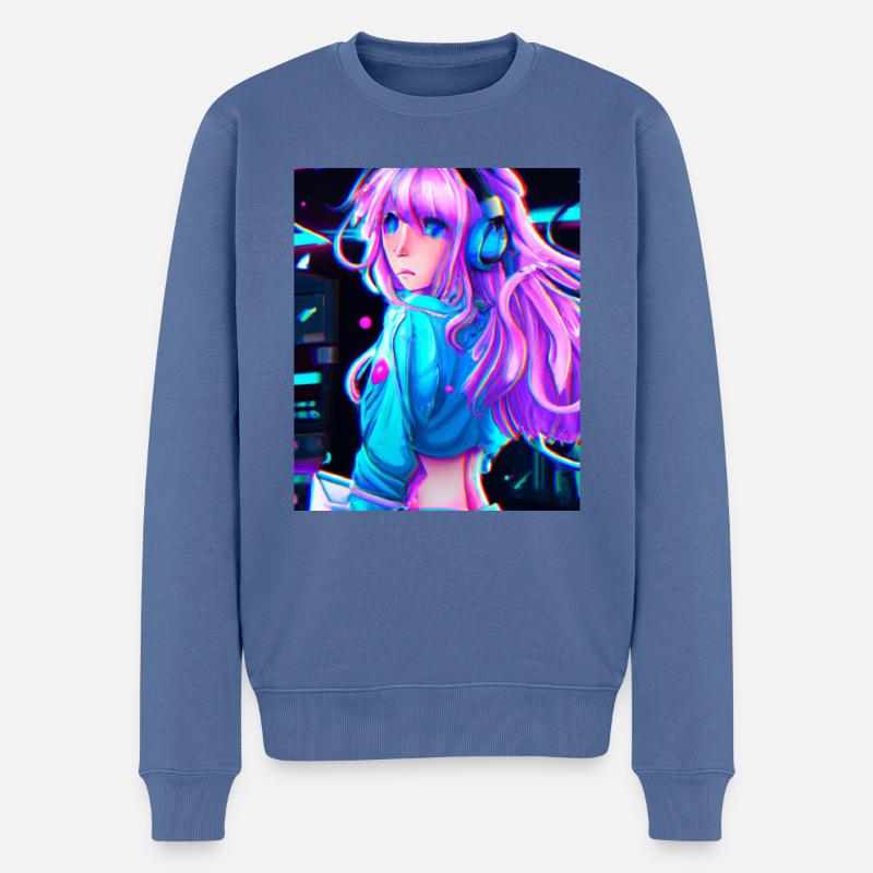 Pastel Aesthetic Cute Anime Girl - Männer Premium Bio Pullover - Taubenblau