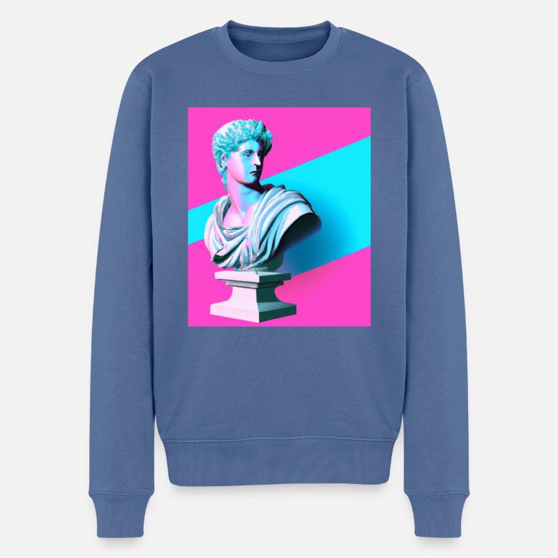 Vaporwave Statue Buste romain - Pull Premium bio Homme - bleu pigeon