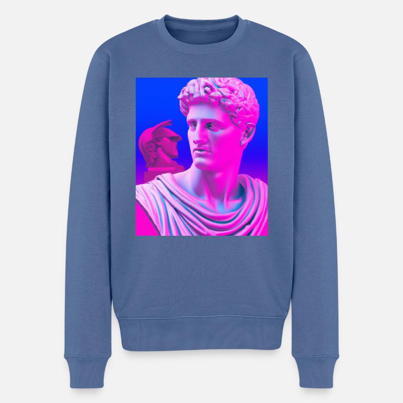 Vaporwave Statue Buste romain - Pull Premium bio Homme - bleu pigeon