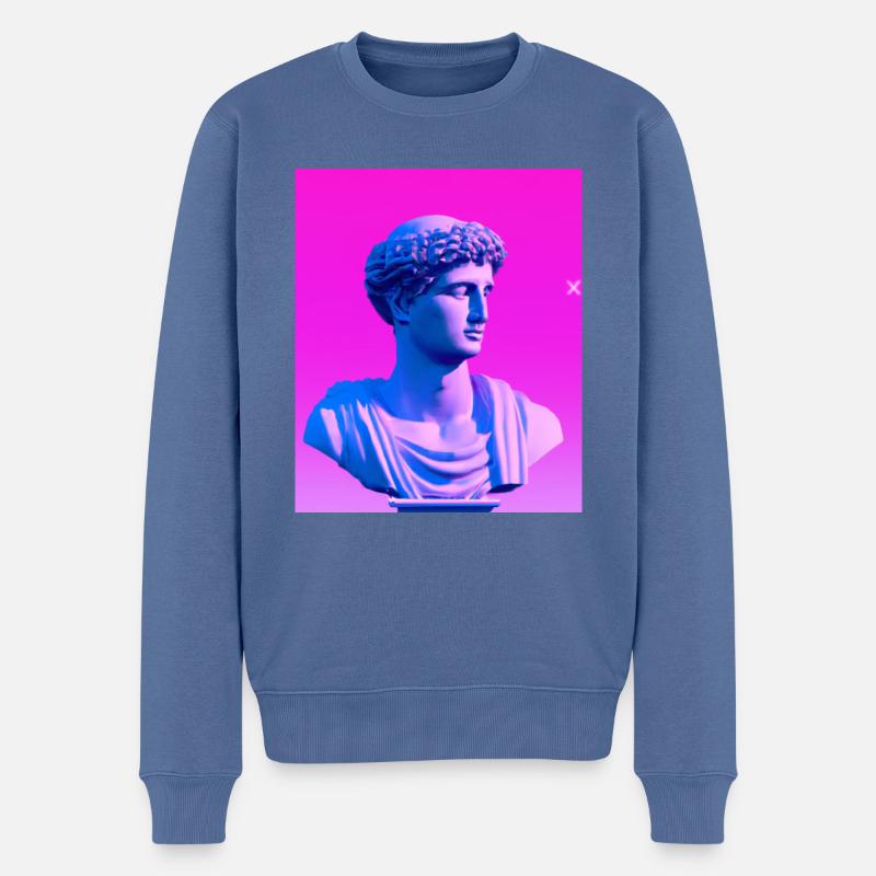 Vaporwave Statue Buste romain - Pull Premium bio Homme - bleu pigeon