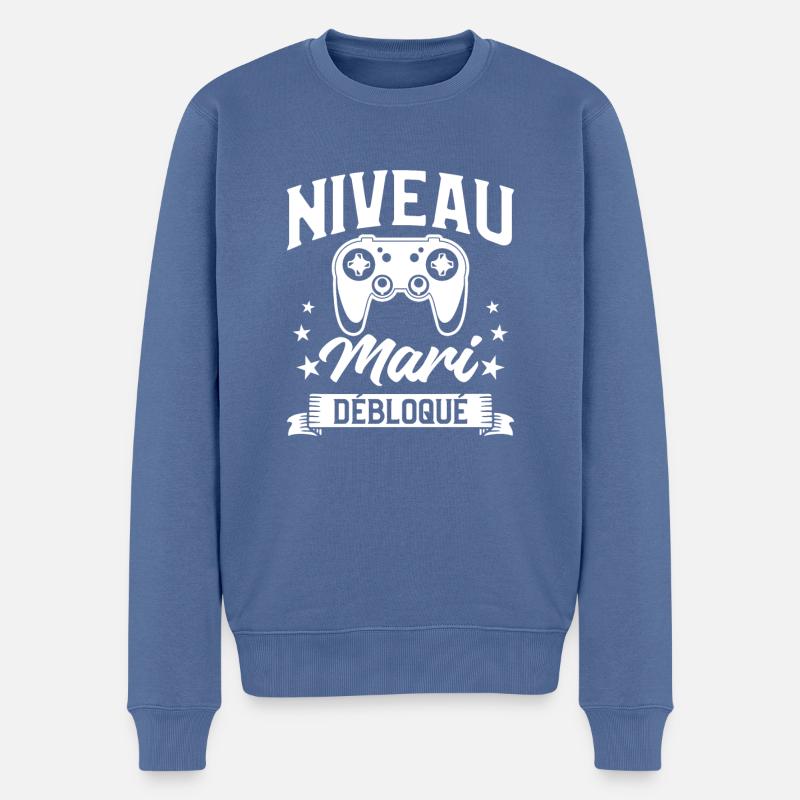 Niveau Mari Débloqué Mariage Fiancé - Pull Premium bio Homme - bleu pigeon
