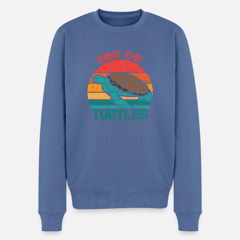 Save Turtles Retro Ocean Sun - Pull Premium bio Homme - bleu pigeon
