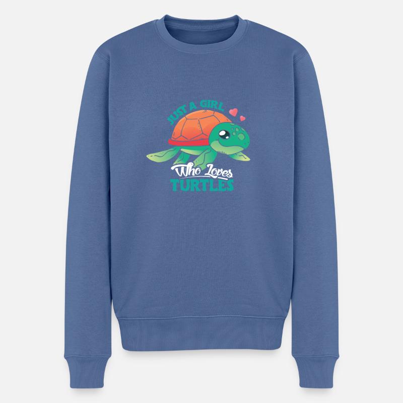 Turtle Cute Girl Love Turtles - Männer Premium Bio Pullover - Taubenblau