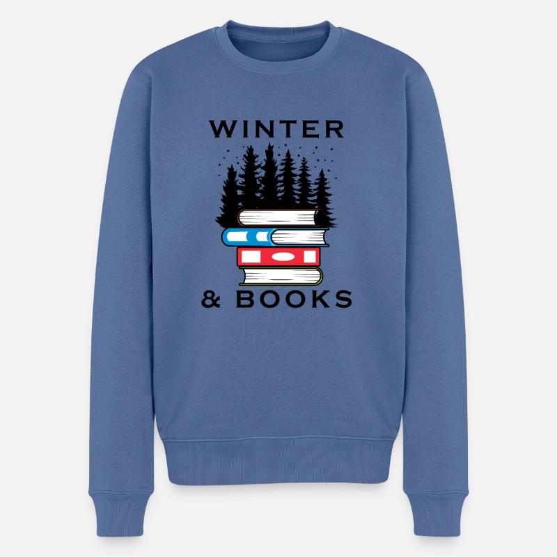 Winter-Bücher, Lesen, gemütlicher Tee, Natur, - Männer Premium Bio Pullover - Taubenblau