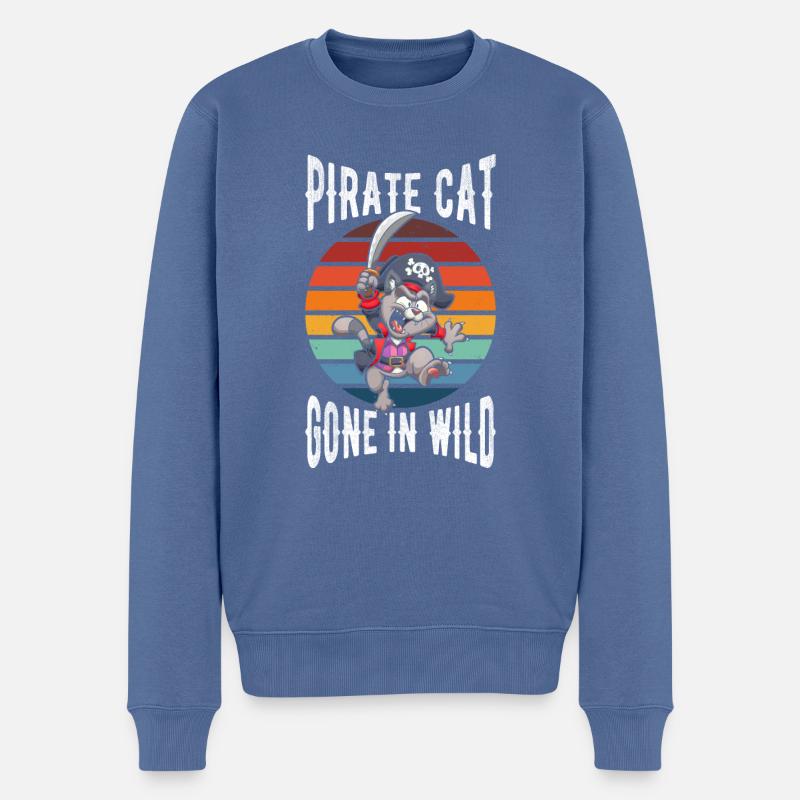 Pirate Cat Gone in wild - Männer Premium Bio Pullover - Taubenblau