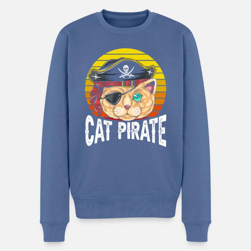 Cat Pirate - Männer Premium Bio Pullover - Taubenblau
