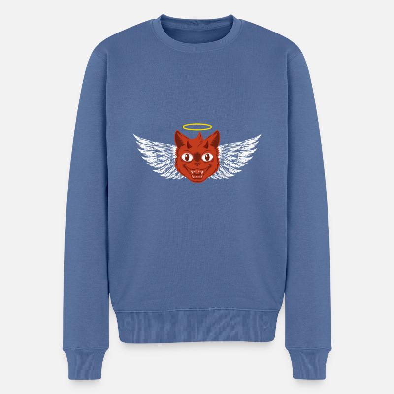 Ange et diable chat - Pull Premium bio Homme - bleu pigeon