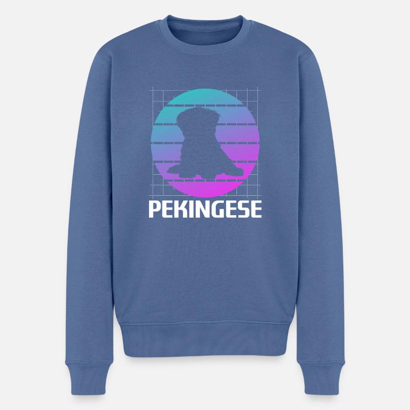 Rétro Pékinois Dog Lover - Pull Premium bio Homme - bleu pigeon