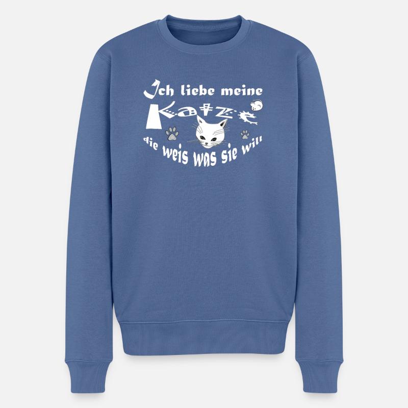 Ich liebe meine Katze, die weis was sie will - Männer Premium Bio Pullover - Taubenblau