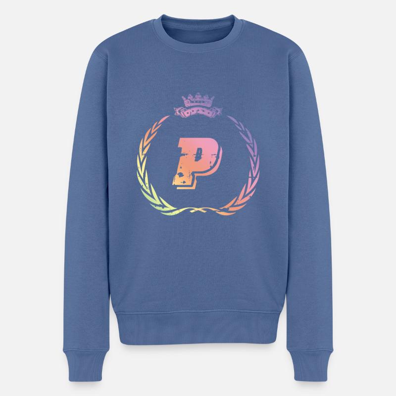 P Buchstabe Kranz - Männer Premium Bio Pullover - Taubenblau