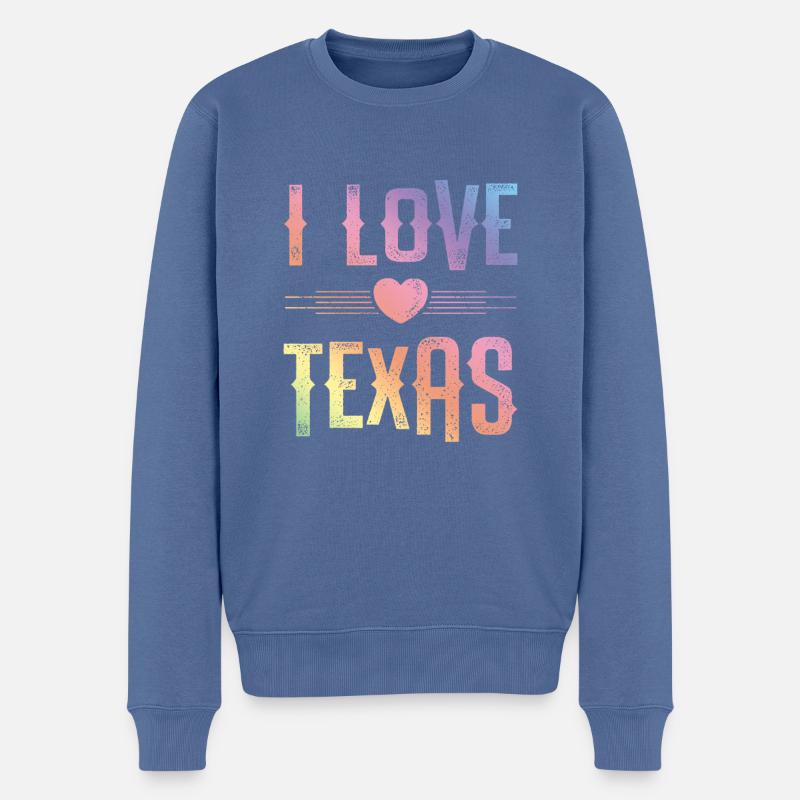 J’aime le Texas - Pull Premium bio Homme - bleu pigeon