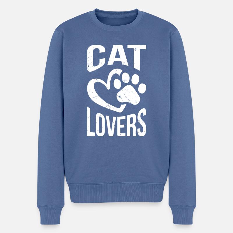 Katzenliebhaber - Männer Premium Bio Pullover - Taubenblau