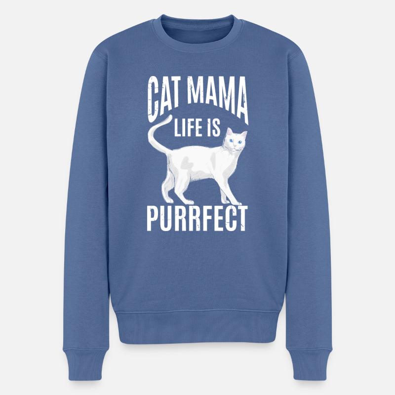 Das Leben Der Katzenmama Ist Purrfect - Männer Premium Bio Pullover - Taubenblau