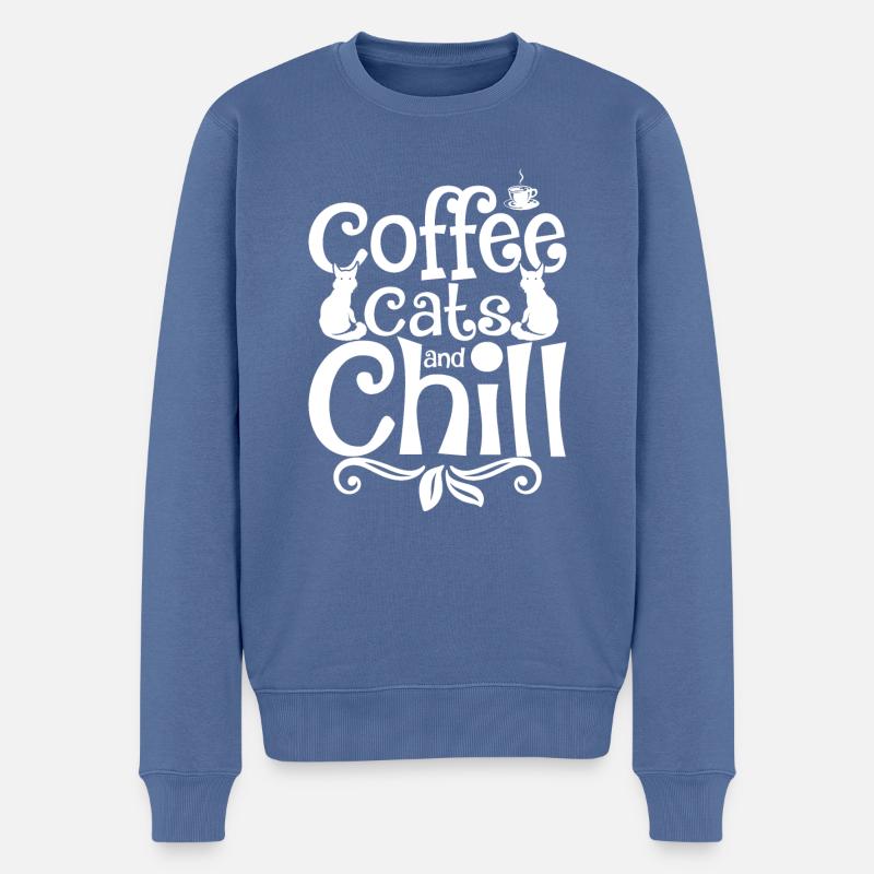 Chats de café et chill - Pull Premium bio Homme - bleu pigeon