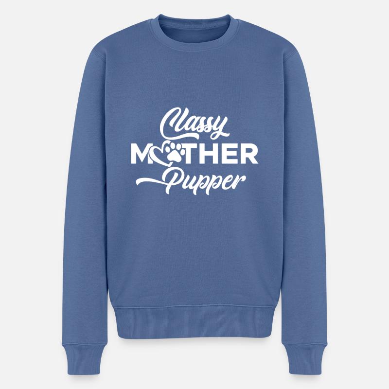 Edle Welpenmutter - Männer Premium Bio Pullover - Taubenblau