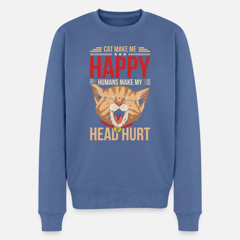 Le chat me rend heureux - Pull Premium bio Homme - bleu pigeon