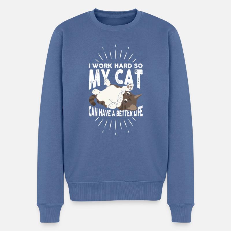 Ich Arbeite Hart, Damit Meine Katze Ein Besseres - Männer Premium Bio Pullover - Taubenblau