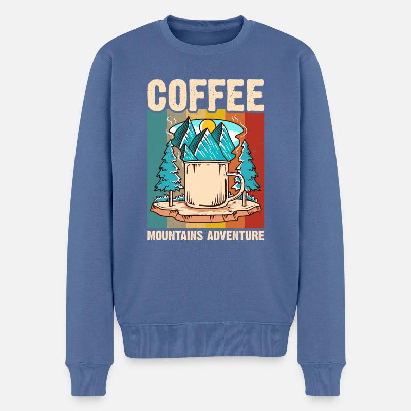 Coffee Mountains Abenteuer - Männer Premium Bio Pullover - Taubenblau